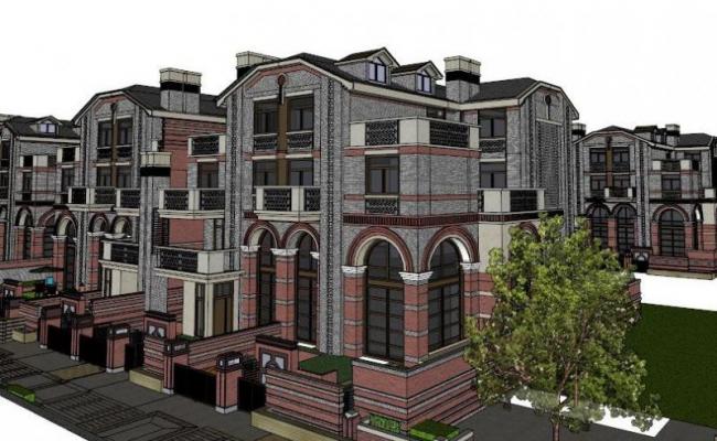 Sketchup别墅模型|联排别墅，现代风格