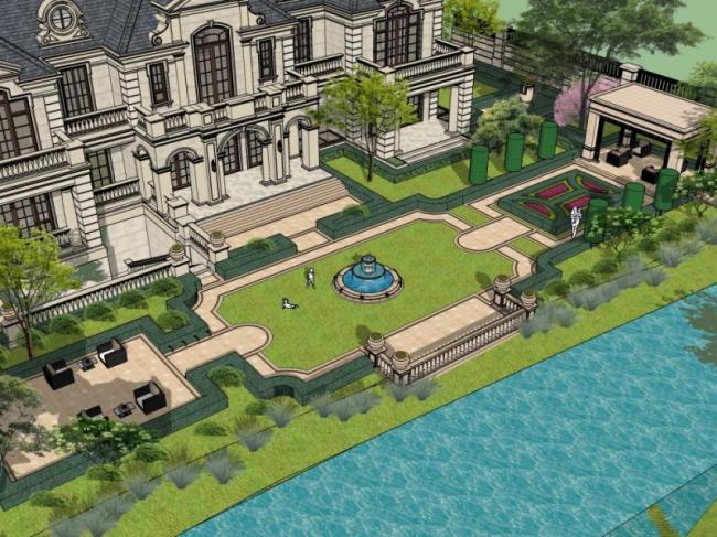 Sketchup别墅模型|叠拼别墅，法式古典风格