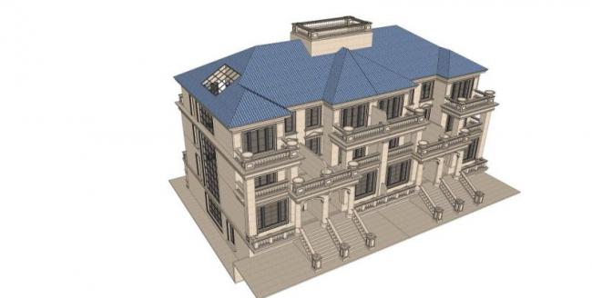 Sketchup别墅模型|叠拼别墅，古典风格