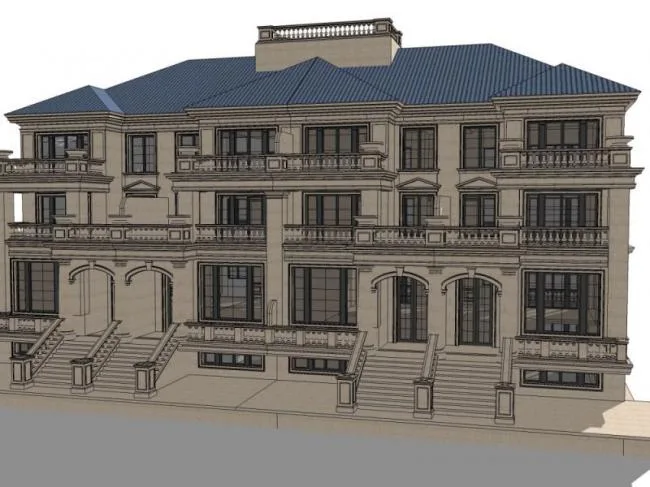 Sketchup别墅模型|叠拼别墅，古典风格
