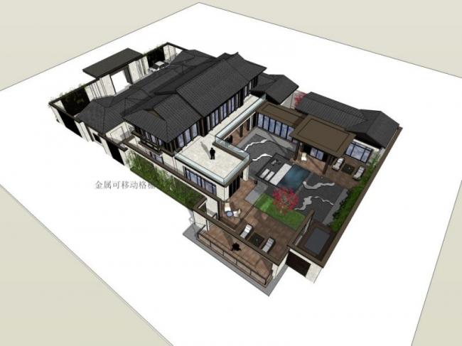 Sketchup别墅模型|别墅，现代中式风格