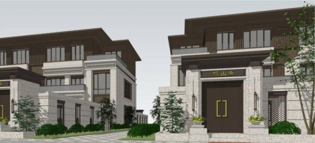 Sketchup别墅模型|双拼别墅，西方新古典风格