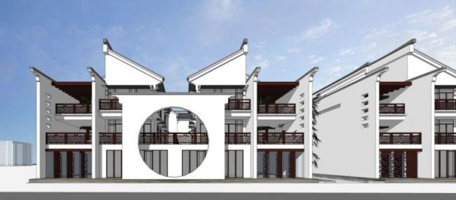 Sketchup别墅模型|联排别墅，庭院，中式风格