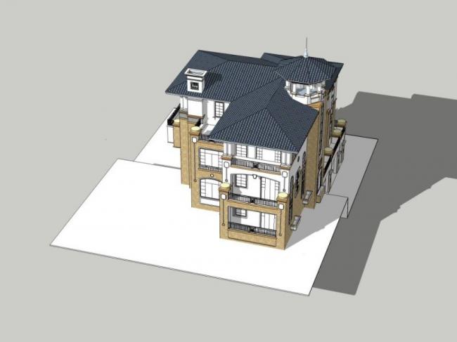 Sketchup别墅模型|叠拼别墅，古典风格