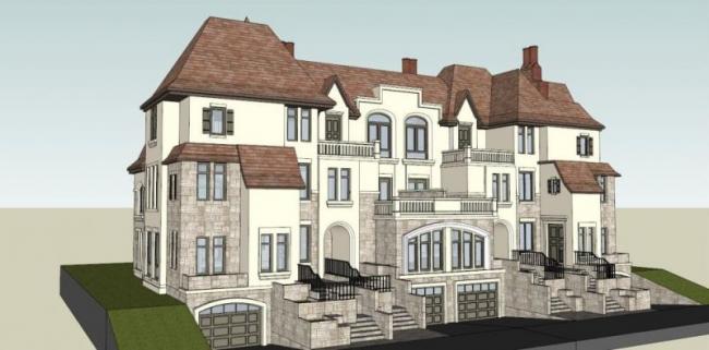 Sketchup别墅模型|联排别墅，古典风格