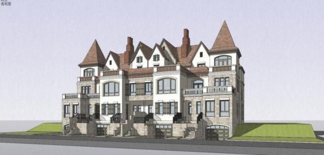 Sketchup别墅模型|联排别墅，古典风格
