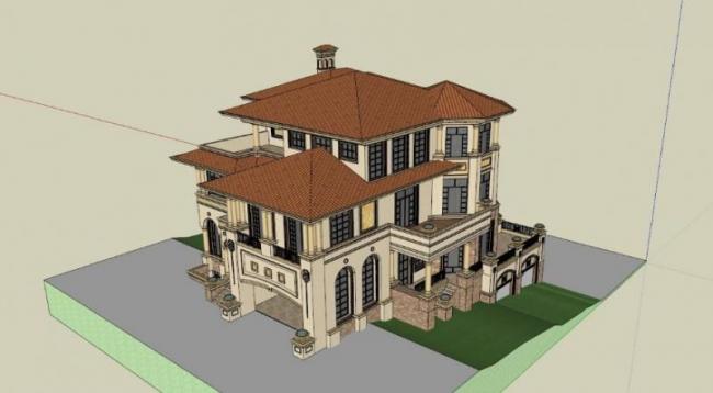 Sketchup别墅模型|叠拼别墅，古典风格