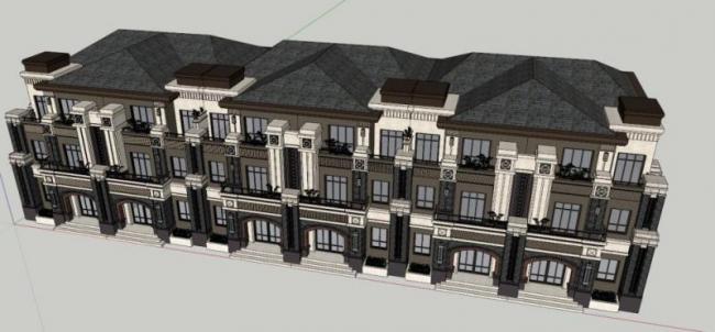 Sketchup别墅模型|联排别墅，古典风格