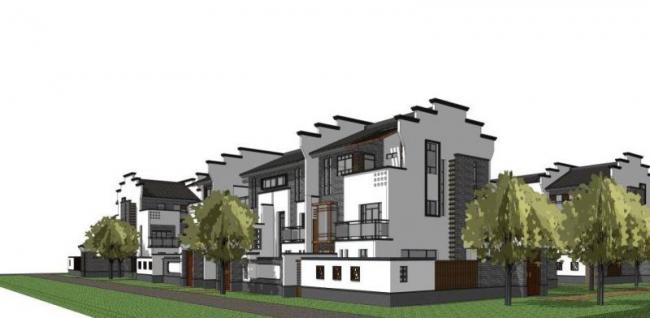 Sketchup别墅模型|联排别墅，合院，徽派