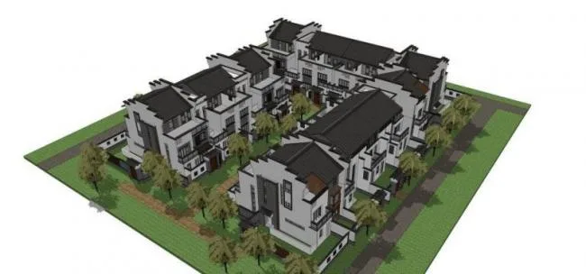 Sketchup别墅模型|联排别墅，合院，徽派