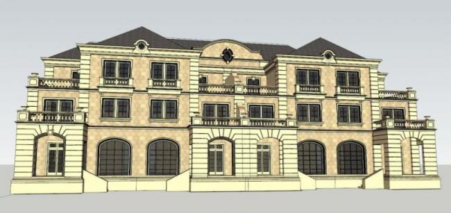 Sketchup别墅模型|双拼别墅，古典风格