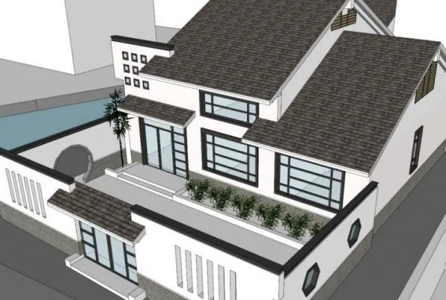 Sketchup别墅模型|独栋别墅，中式风格
