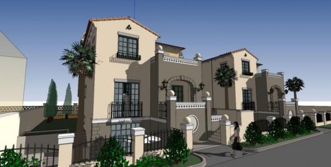 Sketchup别墅模型|双拼别墅，古典风格，托斯卡纳风格