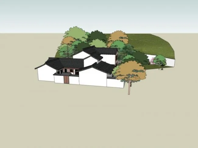 Sketchup别墅模型|叠拼别墅，中式风格