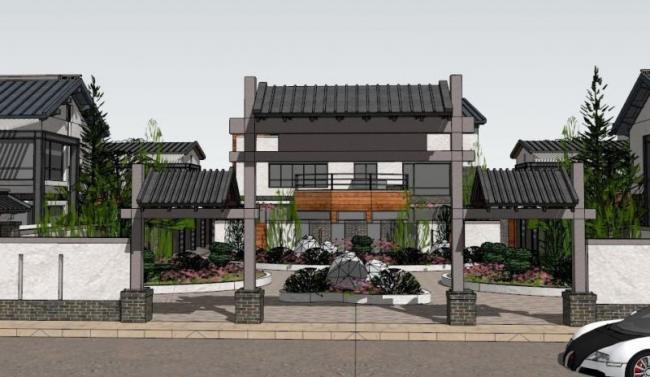 Sketchup别墅模型|别墅群，现代中式风格