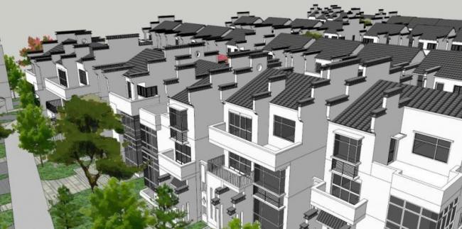 Sketchup别墅模型|别墅群，徽派民居