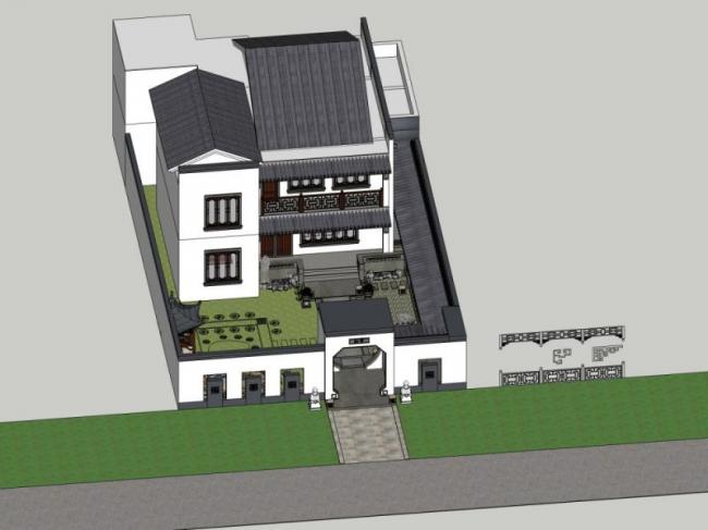 Sketchup别墅模型|独栋别墅，现代中式风格
