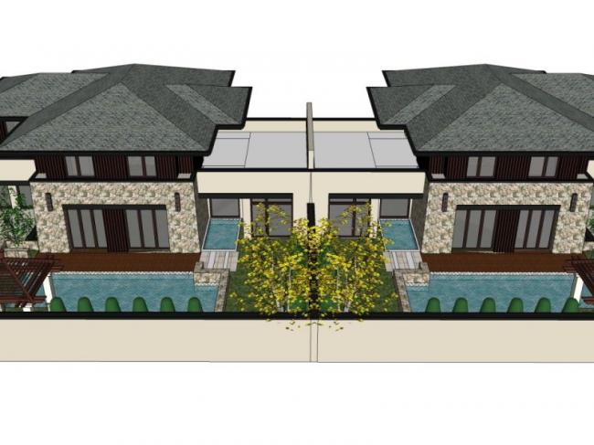 Sketchup别墅模型|双拼别墅，现代风格