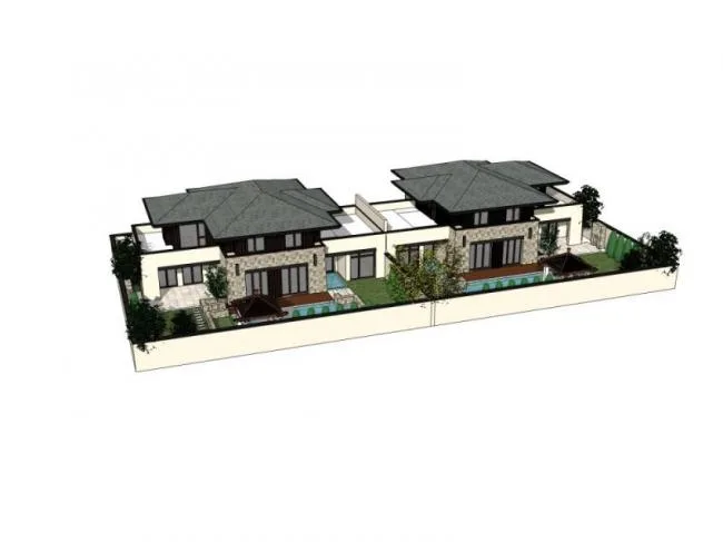 Sketchup别墅模型|双拼别墅，现代风格