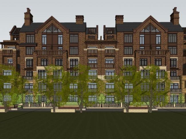 Sketchup别墅模型|联排别墅，古典风格