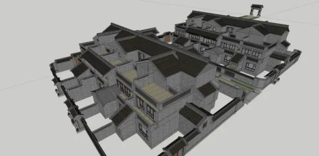 Sketchup别墅模型|别墅群，中式风格