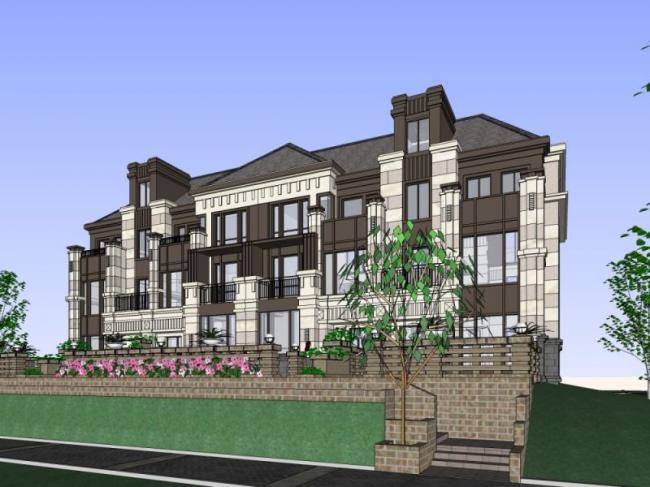 Sketchup别墅模型|联排别墅，现代风格