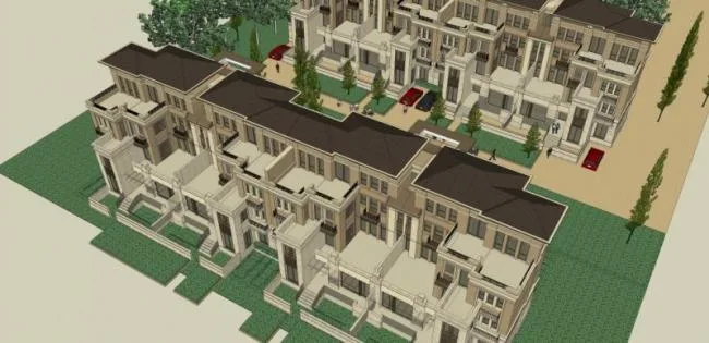 Sketchup别墅模型|联排别墅，现代风格