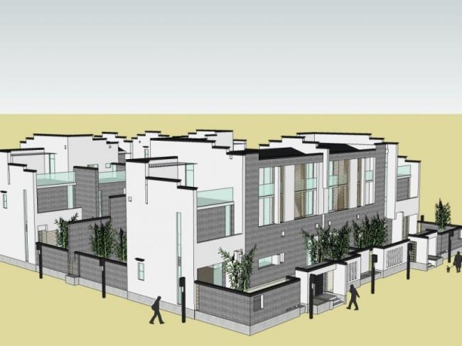 Sketchup别墅模型|联排别墅，中式风格