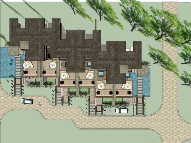 Sketchup别墅模型|联排别墅，现代风格