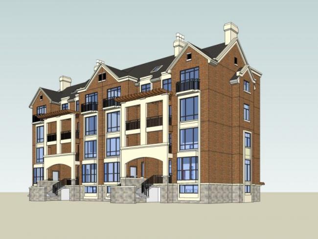 Sketchup别墅模型|联排别墅，现代风格