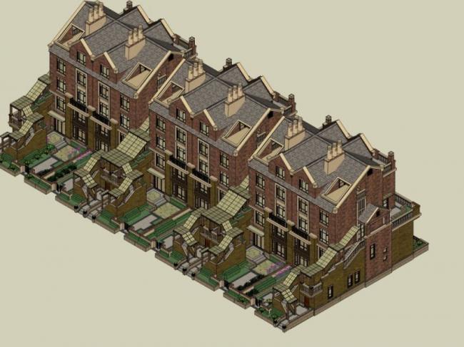 Sketchup别墅模型|联排别墅，英式风格