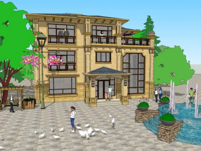 Sketchup别墅模型|独栋别墅，古典风格