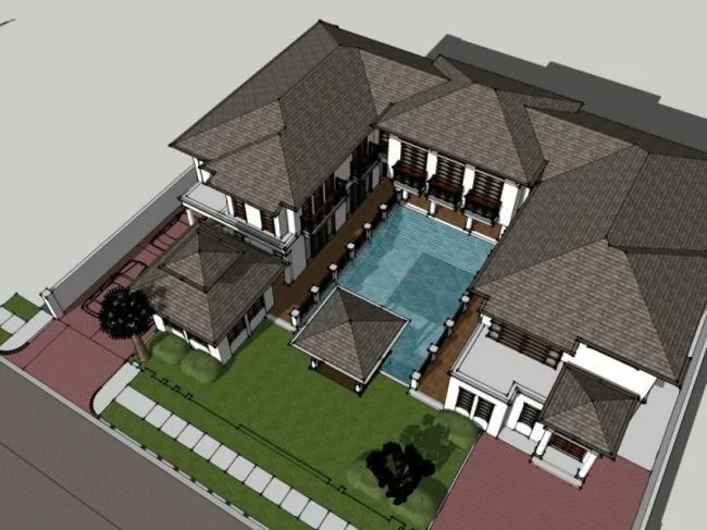 Sketchup别墅模型|独栋别墅，中式风格