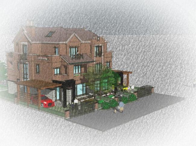 Sketchup别墅模型|独栋别墅，古典风格