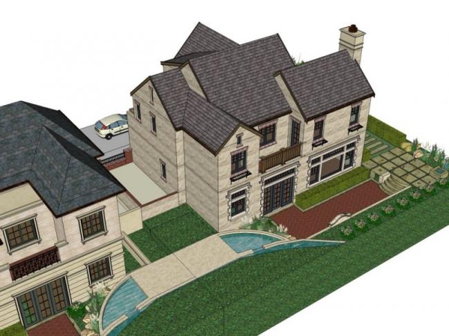 Sketchup别墅模型|双拼别墅，现代风格