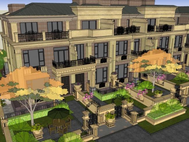 Sketchup别墅模型|联排别墅，古典风格