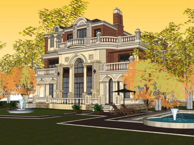 Sketchup别墅模型|独栋别墅，古典风格