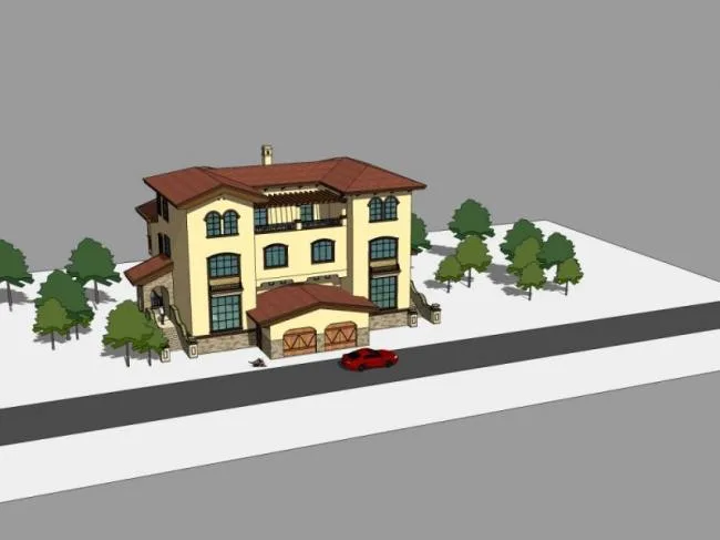 Sketchup别墅模型|双拼别墅，古典风格