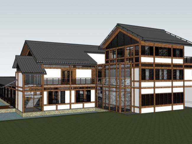 Sketchup别墅模型|独栋别墅，现代中式风格