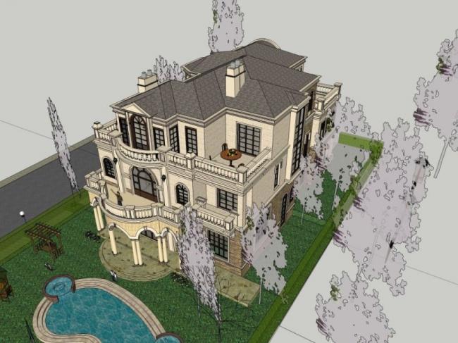 Sketchup别墅模型|独栋别墅，古典风格