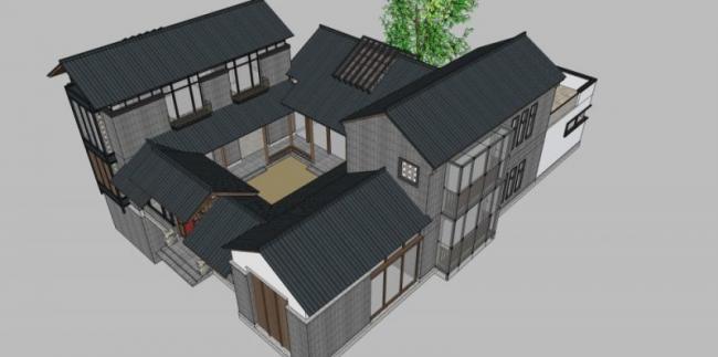 Sketchup别墅模型|叠拼别墅，中式风格