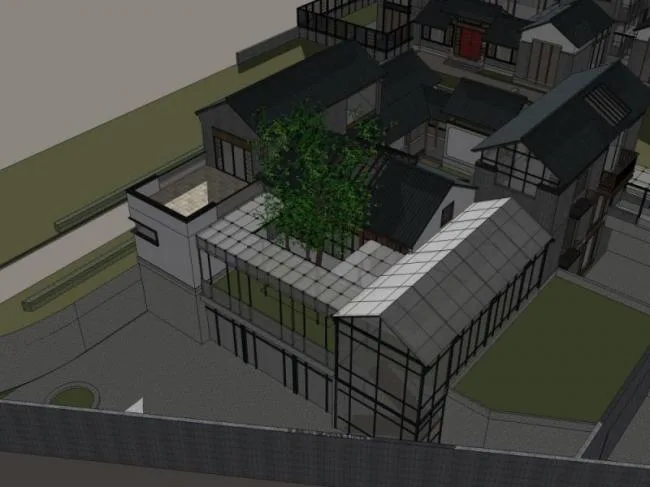 Sketchup别墅模型|叠拼别墅，中式风格
