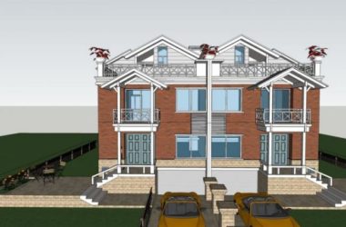 Sketchup别墅模型|双拼别墅，现代风格-BIM建筑网