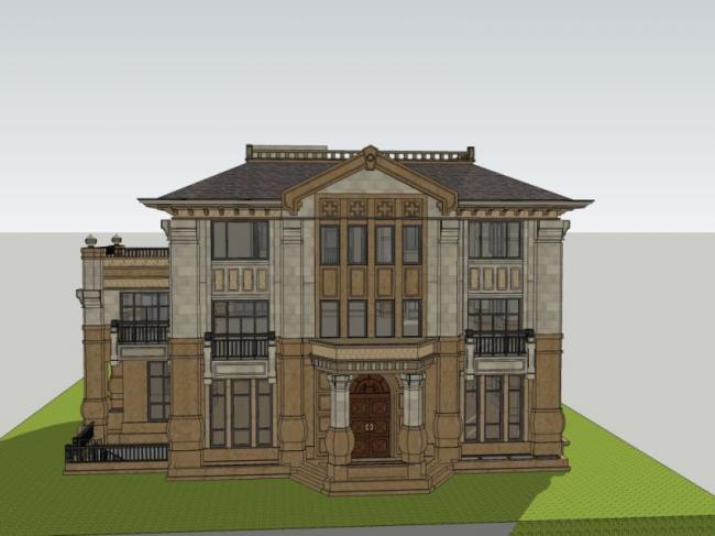 Sketchup别墅模型|独栋别墅，古典风格