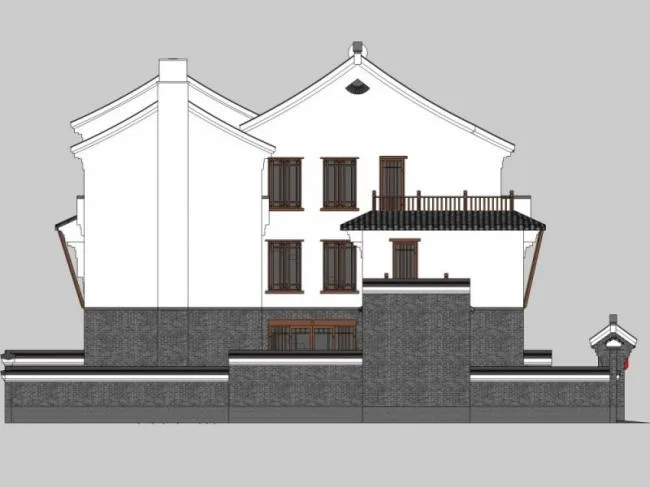 Sketchup别墅模型|双拼别墅，现代中式风格