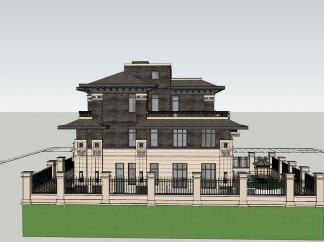 Sketchup别墅模型|独栋别墅，现代中式风格