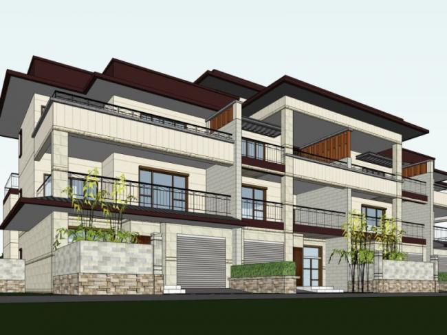 Sketchup别墅模型|联排别墅，现代风格