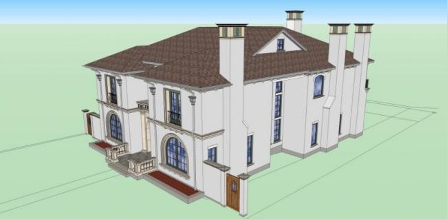 Sketchup别墅模型|双拼别墅，现代风格