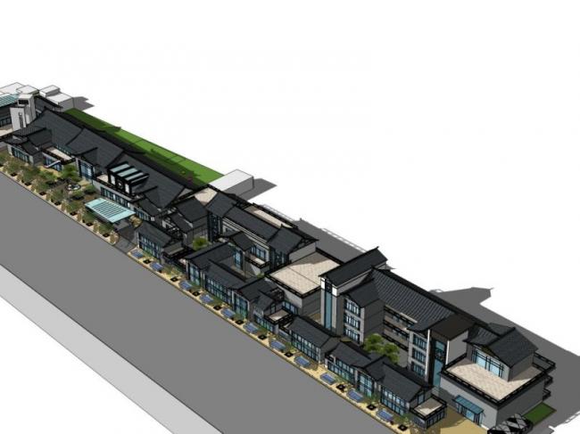 Sketchup别墅模型|联排别墅，中式风格