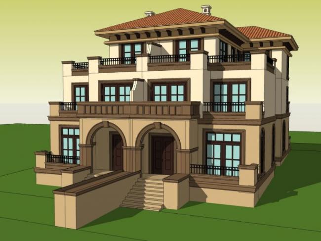Sketchup别墅模型|双拼别墅，现代风格